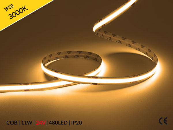 LED pásek COB 24V / 480LED / 11W / 3000K / IP20 / 8mm